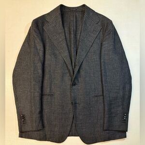 SUITSUPPLY Charcoal Houndstooth Plaid Wool Linen Havana Blazer 46R XL